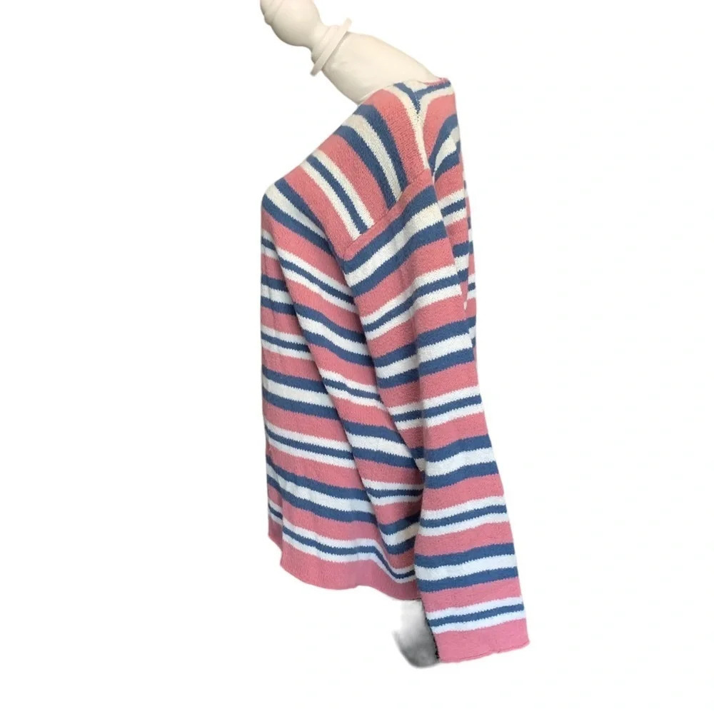 Cherokee Pullover Sweater Womens Pink Blue Striped Ribbed Long Sleeve Size XL - Picture 2 of 6
